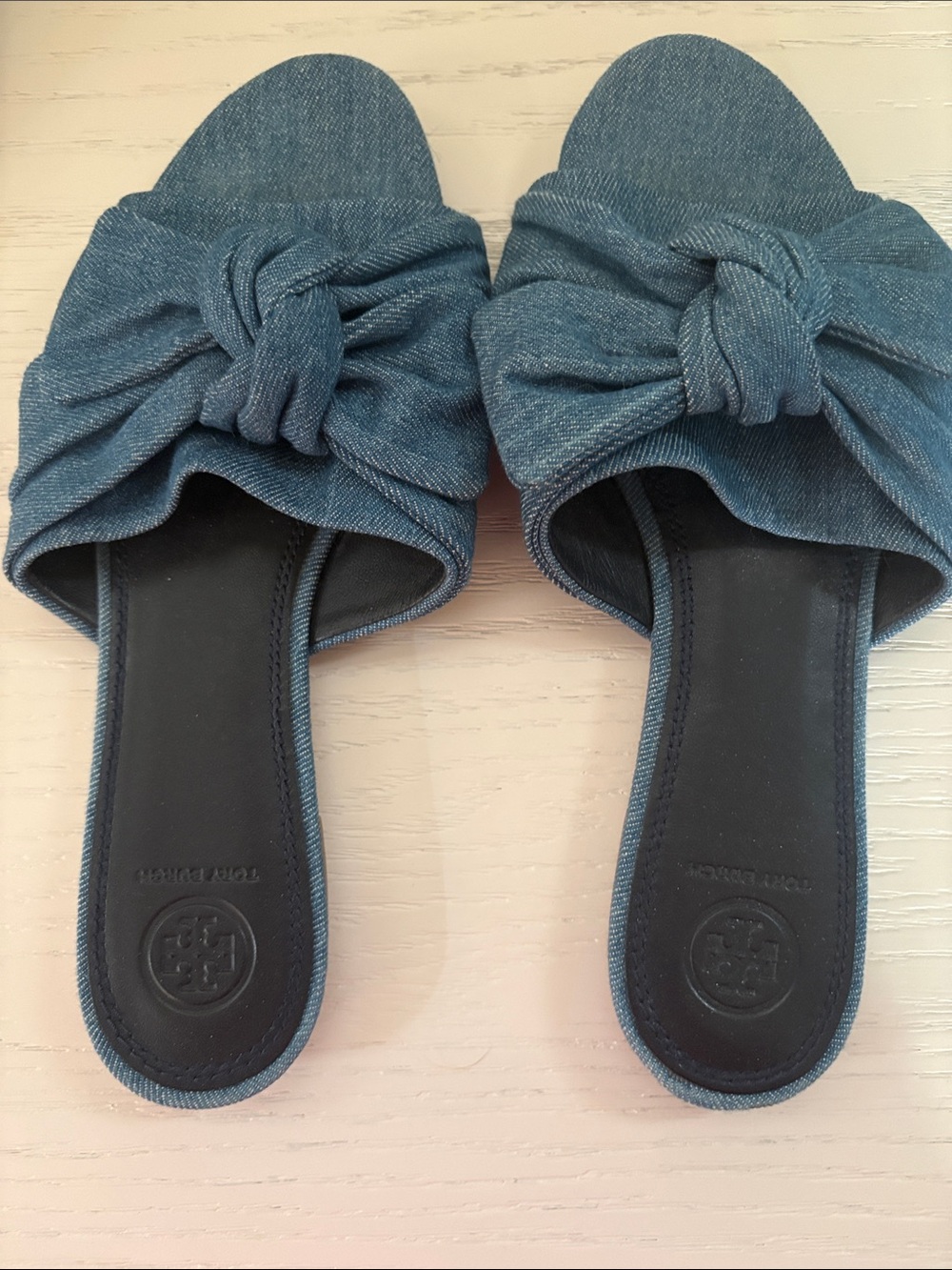 Tory Burch Denim Knot Slide Sandals in Blue